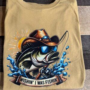 Size XL - Light Tan “Wishin’ I Was Fishin’” Tee - $20